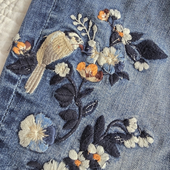 Driftwood Jackie Mid Rise Skinny Embroidered Bird Blue Jeans Size 25 - Picture 6 of 15